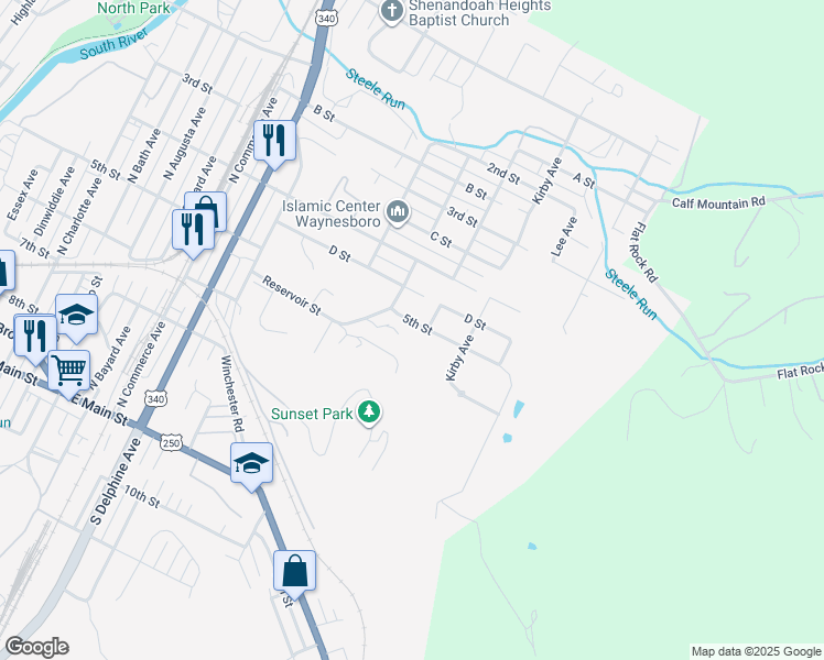 map of restaurants, bars, coffee shops, grocery stores, and more near 1428 5th Street in Waynesboro