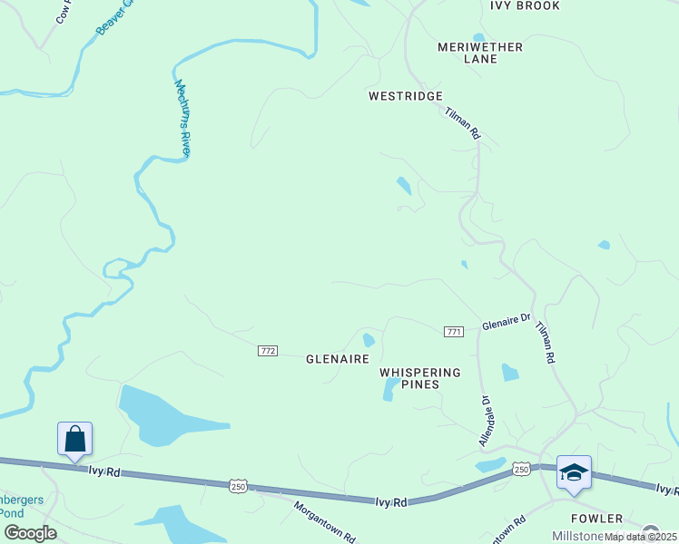 map of restaurants, bars, coffee shops, grocery stores, and more near 1290 Mountain Road in Charlottesville