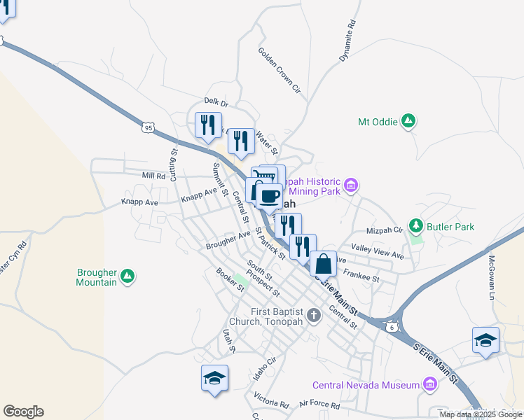 map of restaurants, bars, coffee shops, grocery stores, and more near 147 Main Street in Tonopah