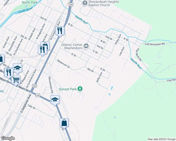map of restaurants, bars, coffee shops, grocery stores, and more near 1428 5th Street in Waynesboro