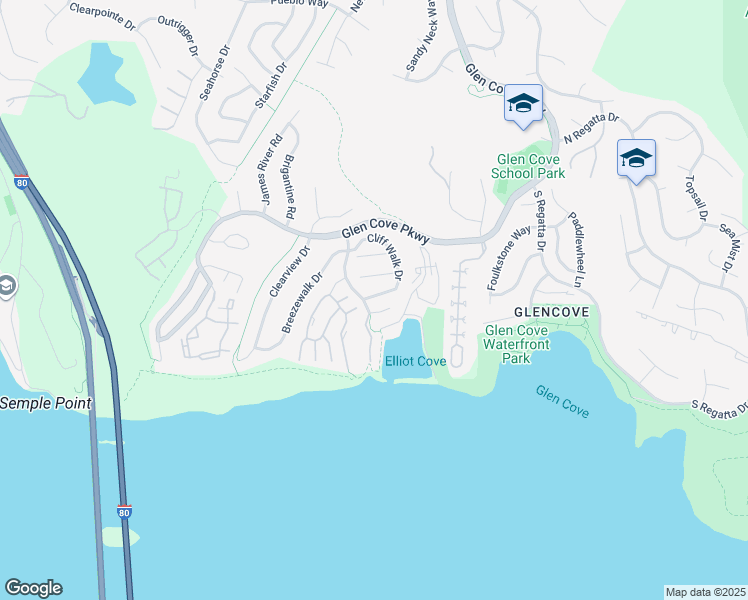 map of restaurants, bars, coffee shops, grocery stores, and more near 7 Cliff Walk Drive in Vallejo