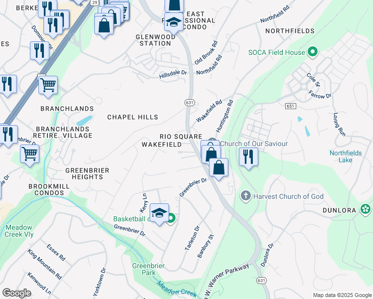 map of restaurants, bars, coffee shops, grocery stores, and more near 880 Fountain Court in Charlottesville