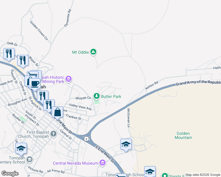 map of restaurants, bars, coffee shops, grocery stores, and more near 15 Occidental Drive in Tonopah