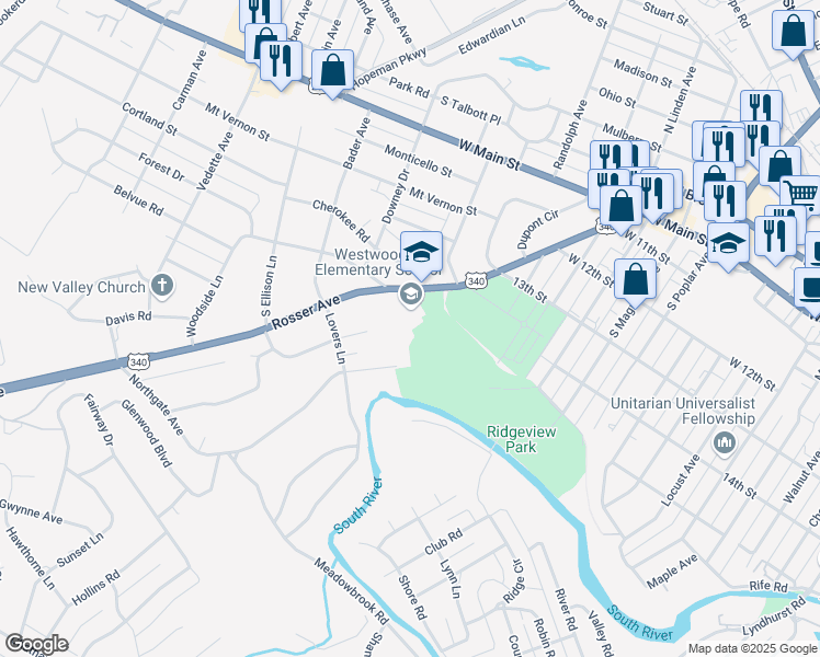 map of restaurants, bars, coffee shops, grocery stores, and more near 548 Rosser Avenue in Waynesboro
