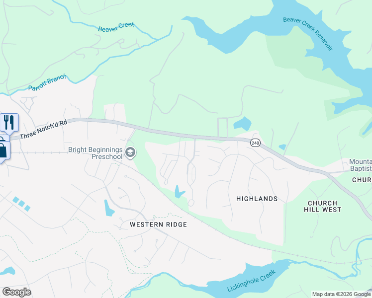 map of restaurants, bars, coffee shops, grocery stores, and more near 1723 Painted Sky Terrace in Charlottesville