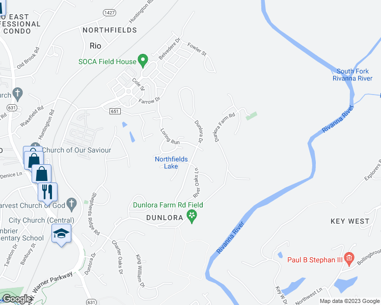 map of restaurants, bars, coffee shops, grocery stores, and more near 1220 Dunlora Drive in Charlottesville