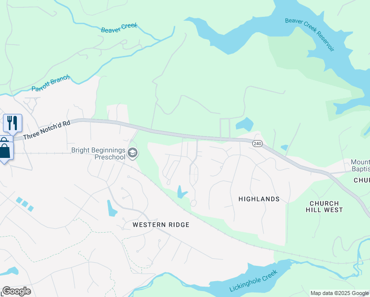 map of restaurants, bars, coffee shops, grocery stores, and more near 1723 Painted Sky Terrace in Charlottesville