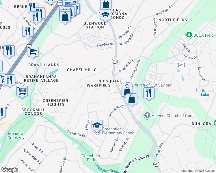 map of restaurants, bars, coffee shops, grocery stores, and more near 835 Fountain Court in Charlottesville