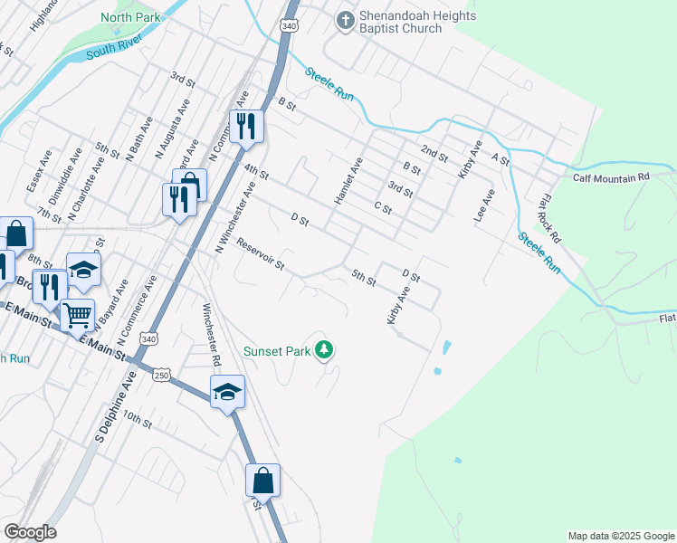 map of restaurants, bars, coffee shops, grocery stores, and more near 1428 5th Street in Waynesboro