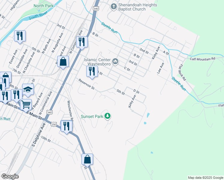 map of restaurants, bars, coffee shops, grocery stores, and more near 1428 5th Street in Waynesboro