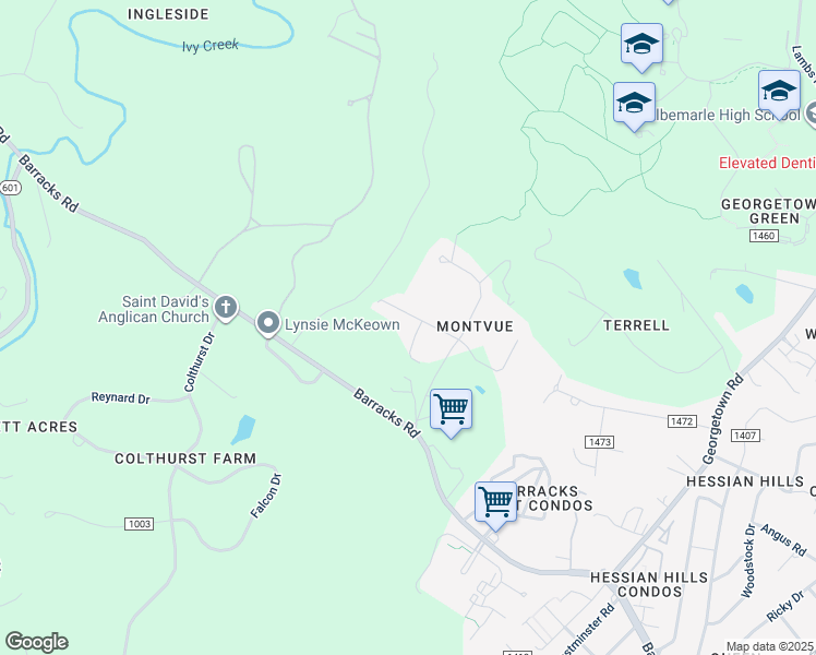 map of restaurants, bars, coffee shops, grocery stores, and more near 2804 Magnolia Drive in Charlottesville