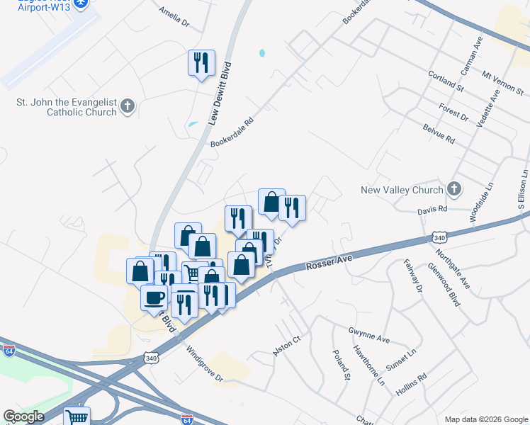 map of restaurants, bars, coffee shops, grocery stores, and more near 436 Tiffany Drive in Waynesboro