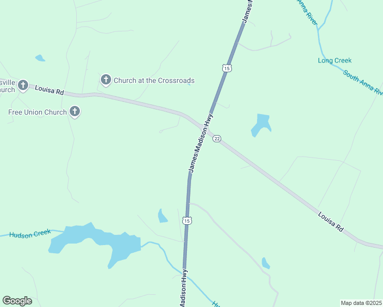 map of restaurants, bars, coffee shops, grocery stores, and more near 4490 James Madison Highway in Gordonsville