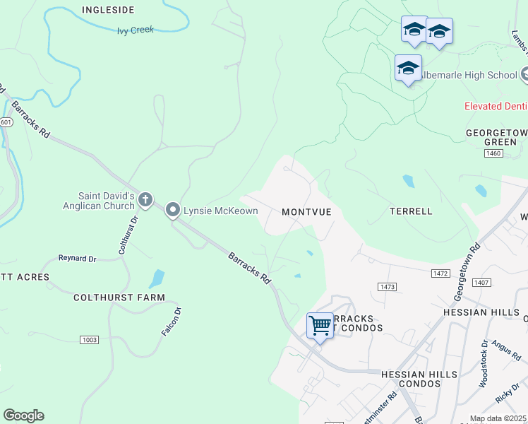 map of restaurants, bars, coffee shops, grocery stores, and more near 2804 Magnolia Drive in Charlottesville
