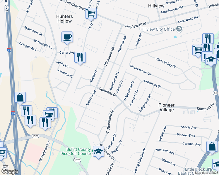 map of restaurants, bars, coffee shops, grocery stores, and more near 135 Beechland Road in Louisville