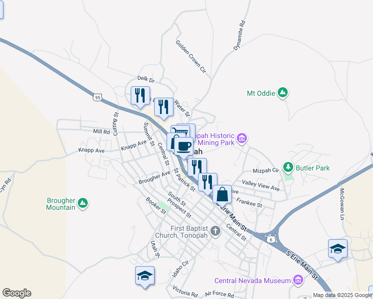 map of restaurants, bars, coffee shops, grocery stores, and more near 101 Burro Avenue in Tonopah