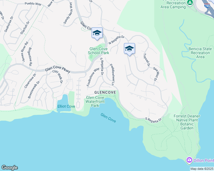 map of restaurants, bars, coffee shops, grocery stores, and more near 32 Shoal Drive East in Vallejo