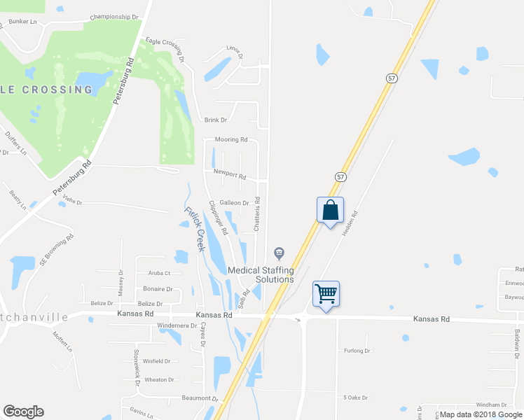 map of restaurants, bars, coffee shops, grocery stores, and more near 10029 Chatteris Road in Evansville