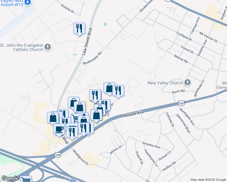 map of restaurants, bars, coffee shops, grocery stores, and more near 436 Tiffany Dr in Waynesboro