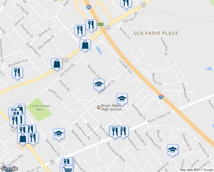 map of restaurants, bars, coffee shops, grocery stores, and more near 1899 Edgeworth Drive in Lexington