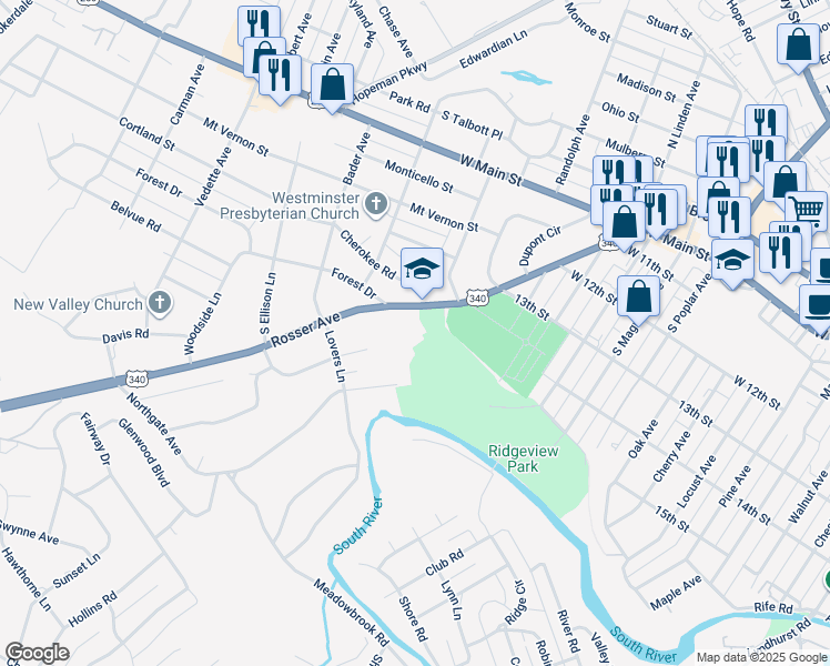 map of restaurants, bars, coffee shops, grocery stores, and more near 548 Rosser Avenue in Waynesboro