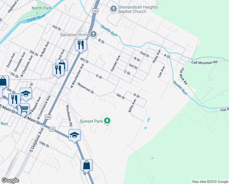 map of restaurants, bars, coffee shops, grocery stores, and more near 309 Ivanhoe Avenue in Waynesboro