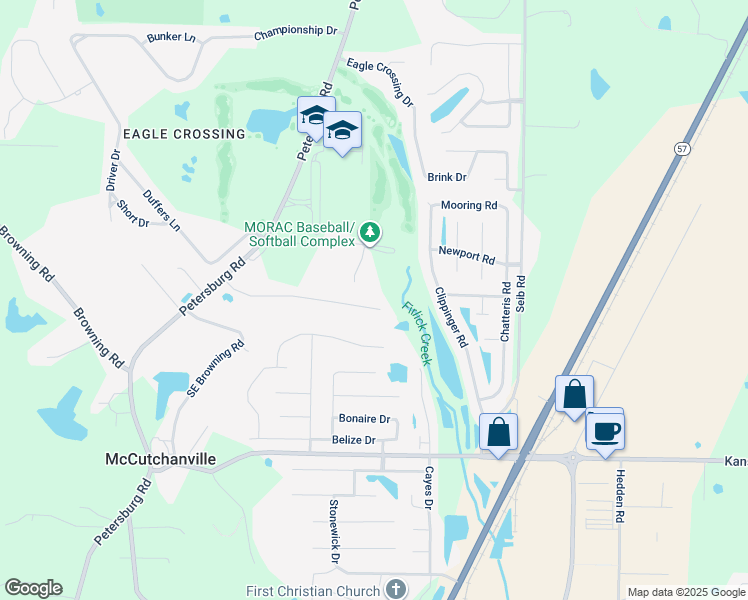 map of restaurants, bars, coffee shops, grocery stores, and more near 2582 Viehe Drive in Evansville