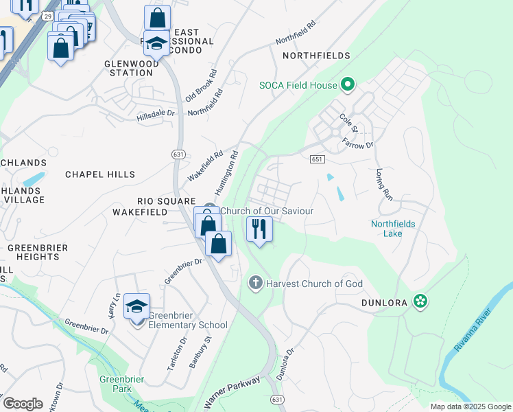 map of restaurants, bars, coffee shops, grocery stores, and more near 44 Reserve Boulevard in Charlottesville