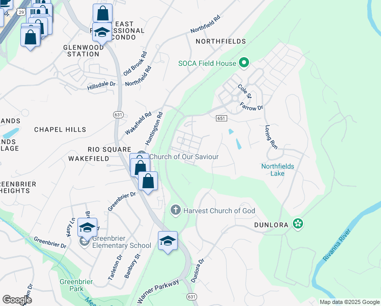 map of restaurants, bars, coffee shops, grocery stores, and more near 225 Reserve Boulevard in Charlottesville