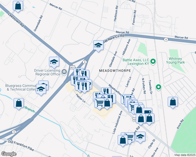 map of restaurants, bars, coffee shops, grocery stores, and more near 219 Taylor Drive in Lexington