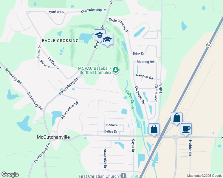map of restaurants, bars, coffee shops, grocery stores, and more near 2582 Viehe Drive in Evansville