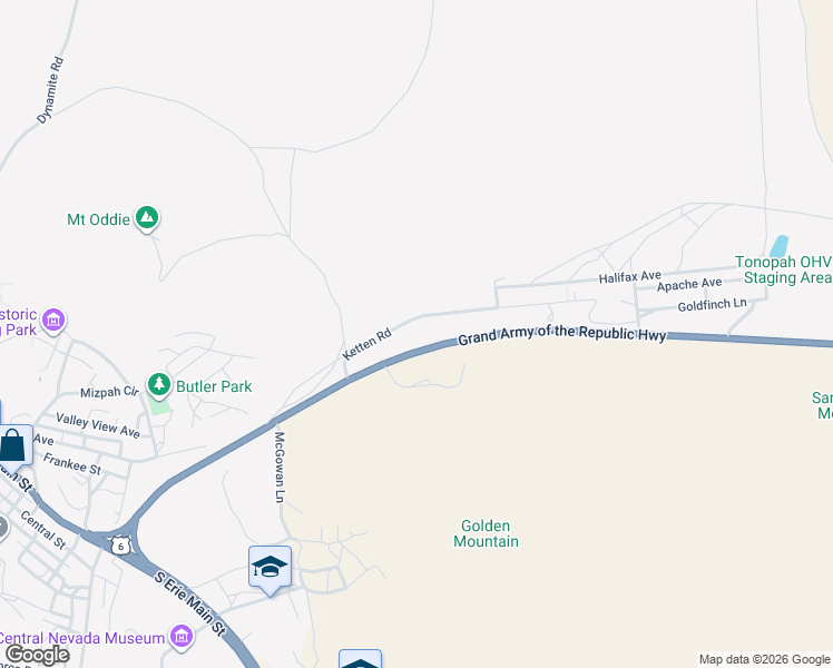 map of restaurants, bars, coffee shops, grocery stores, and more near 6 Ketten Road in Tonopah