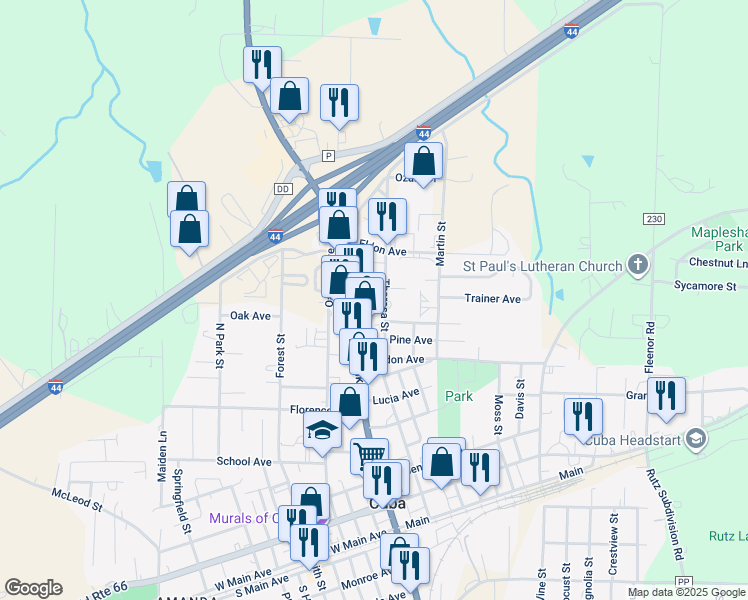 map of restaurants, bars, coffee shops, grocery stores, and more near 112 Downey Place in Cuba