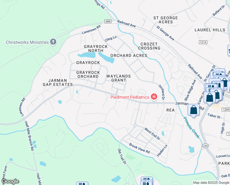 map of restaurants, bars, coffee shops, grocery stores, and more near 1138 Edmond Court in Crozet