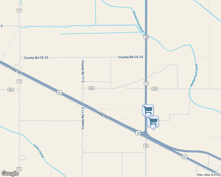 map of restaurants, bars, coffee shops, grocery stores, and more near 17601 Co Road Gg in Rocky Ford