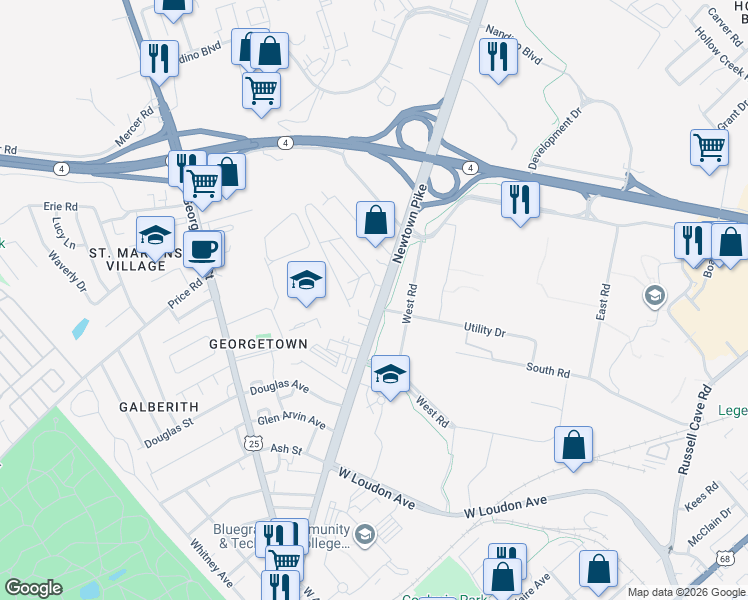 map of restaurants, bars, coffee shops, grocery stores, and more near 6 Imperial Court in Lexington
