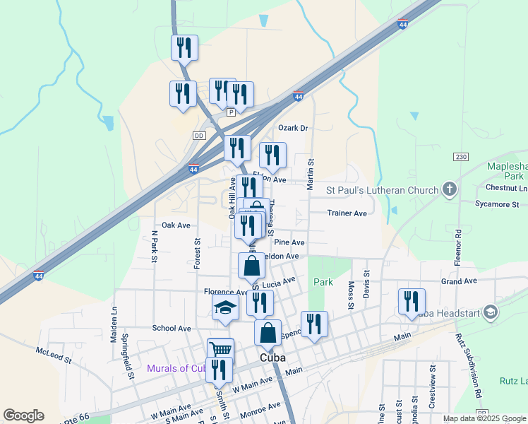 map of restaurants, bars, coffee shops, grocery stores, and more near 112 Downey Place in Cuba