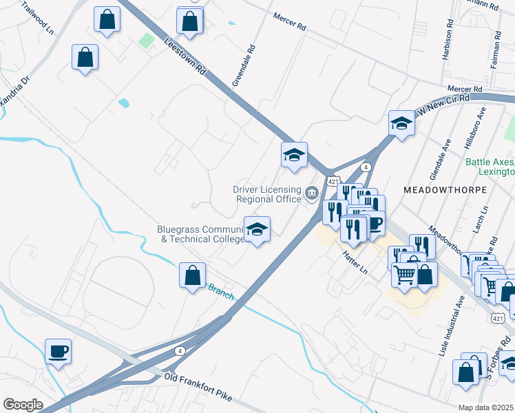 map of restaurants, bars, coffee shops, grocery stores, and more near in Lexington