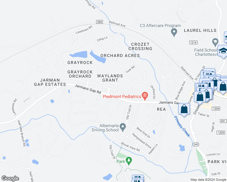 map of restaurants, bars, coffee shops, grocery stores, and more near 6494 Freedom Boulevard in Crozet