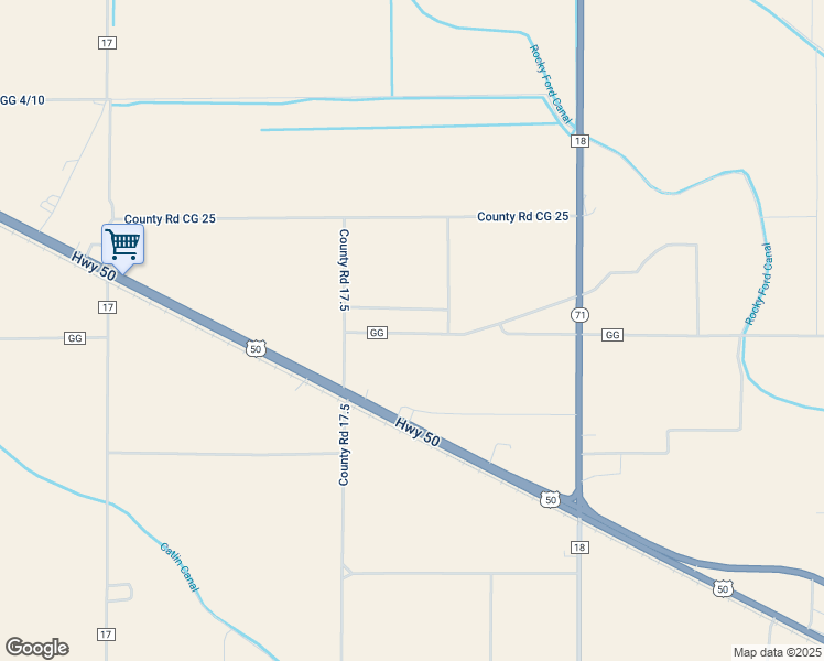 map of restaurants, bars, coffee shops, grocery stores, and more near 17501-17601 County Road Gg in Rocky Ford