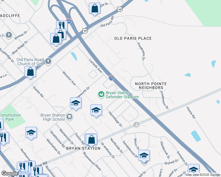 map of restaurants, bars, coffee shops, grocery stores, and more near 237 Laclede Avenue in Lexington
