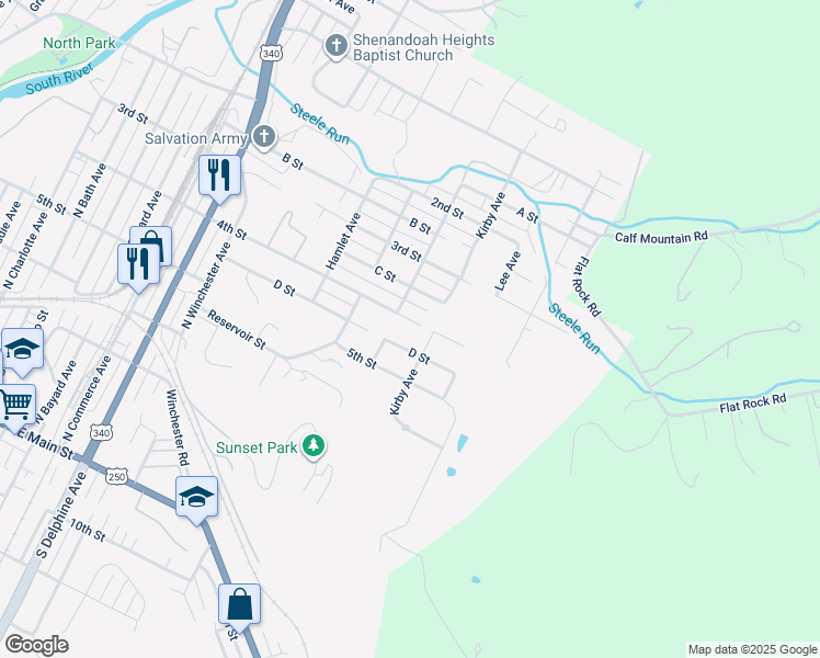 map of restaurants, bars, coffee shops, grocery stores, and more near 1531 4th Street in Waynesboro