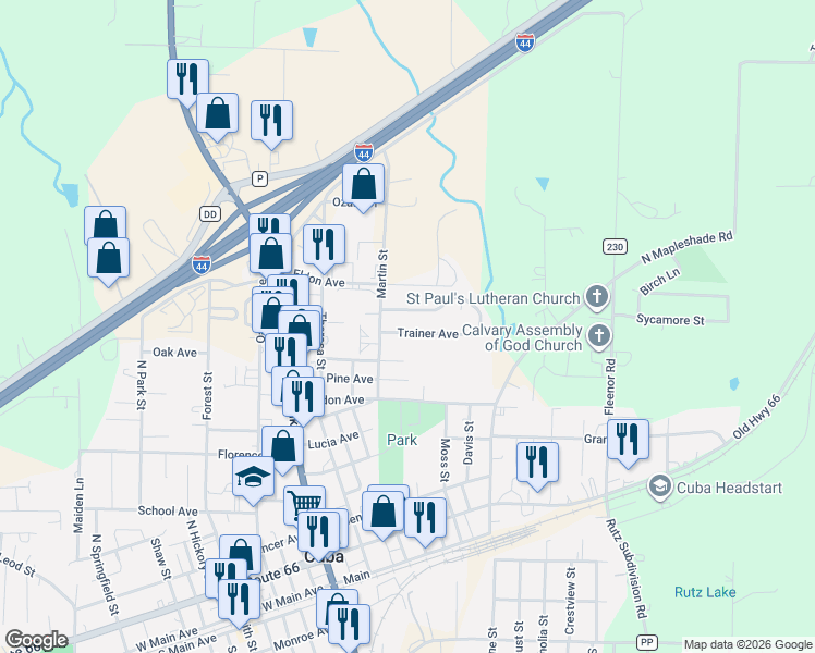 map of restaurants, bars, coffee shops, grocery stores, and more near 111 Trainer Lane in Cuba