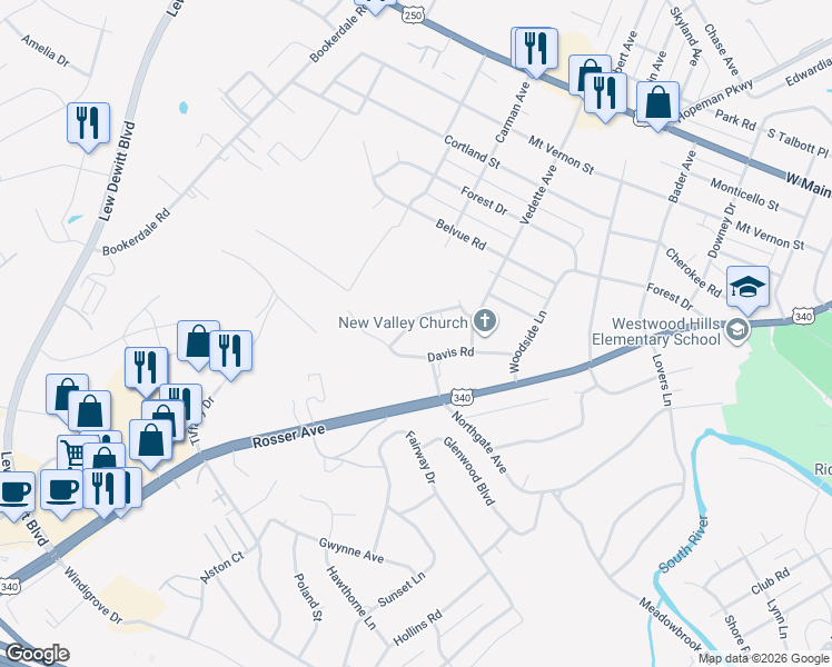 map of restaurants, bars, coffee shops, grocery stores, and more near 613 Sumter Road in Waynesboro