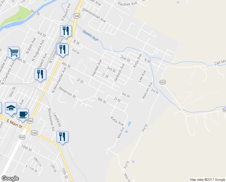map of restaurants, bars, coffee shops, grocery stores, and more near 1504 4th Street in Waynesboro