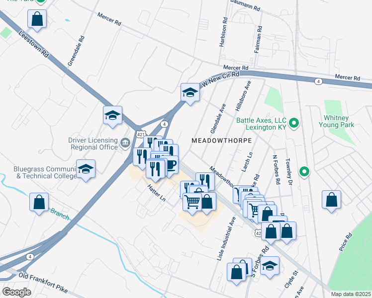 map of restaurants, bars, coffee shops, grocery stores, and more near 219 Taylor Drive in Lexington