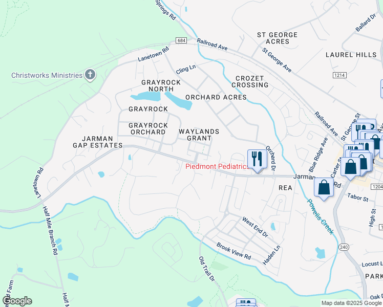 map of restaurants, bars, coffee shops, grocery stores, and more near 6306 Freedom Boulevard in Crozet