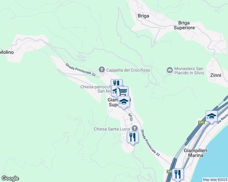 map of restaurants, bars, coffee shops, grocery stores, and more near 24 Via Comunale in Giampilieri
