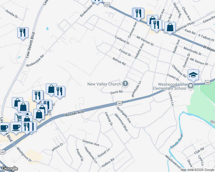 map of restaurants, bars, coffee shops, grocery stores, and more near 613 Sumter Road in Waynesboro