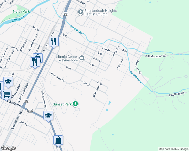 map of restaurants, bars, coffee shops, grocery stores, and more near 1430 4th Street in Waynesboro